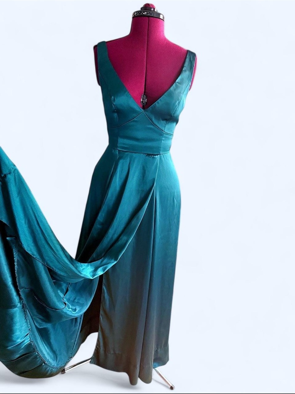 David’s Bridal GALINA SIGNATURE Charmeuse Tank V-Neck Dress with Slit; color Gem